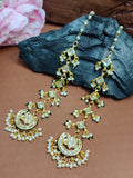 Gold Plated Kundan Studded Chandbali Earrings with Sahara Earchains
