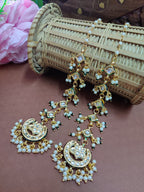 Gold Plated Kundan Studded Chandbali Earrings with Sahara Earchains