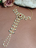Set Of 2 Gold-Plated Kundan Studded Meenakari Ring Hathphool Pearl Bracelets
