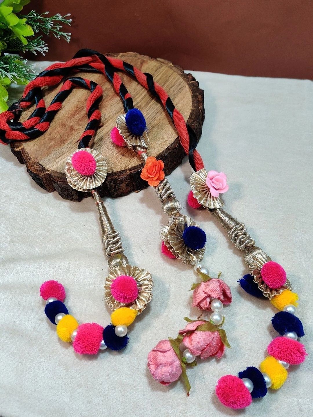 Lace & Gota Flower Punjabi Choti Paranda Ponytail Braid Holder – Multicolour