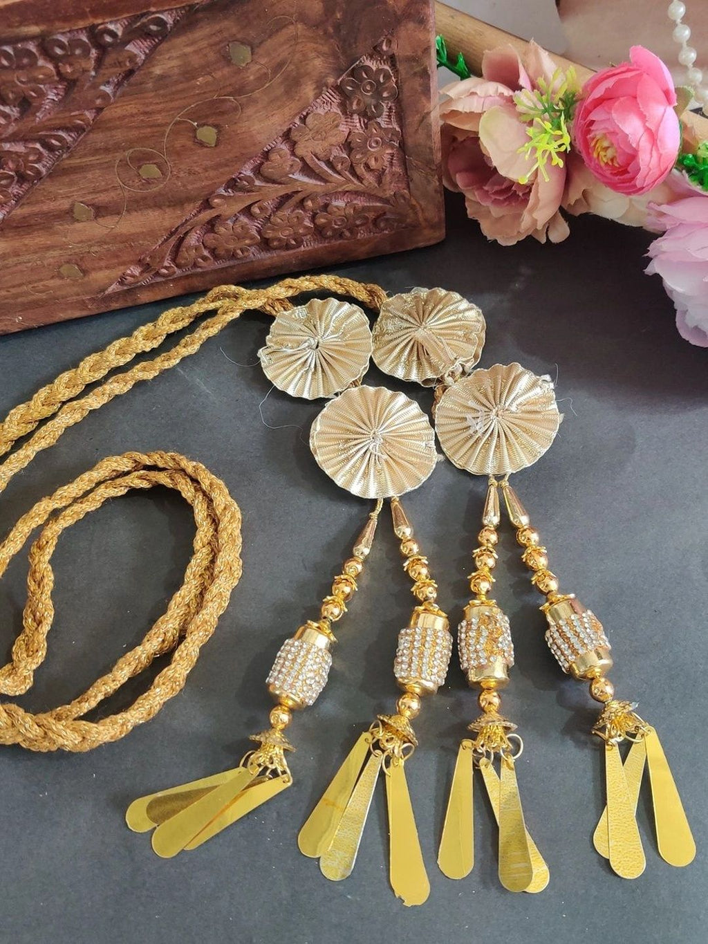 Gota Disc & Tassel Choti Paranda Ponytail Braid Holder – Gold
