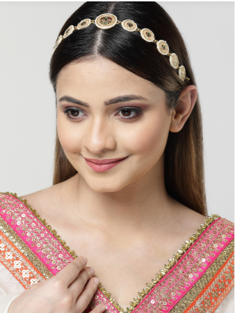 Gold-Plated Kundan-Studded & Pearl Beaded Matha Patti