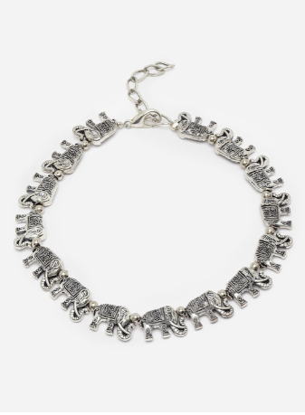 Women Silver Plated German Silver Oxidised Set of 1 Anklet
