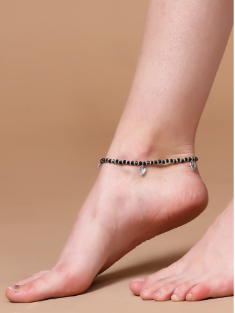 Oxidised German Silver-Plated Beaded Handcrafted Evil Anklets