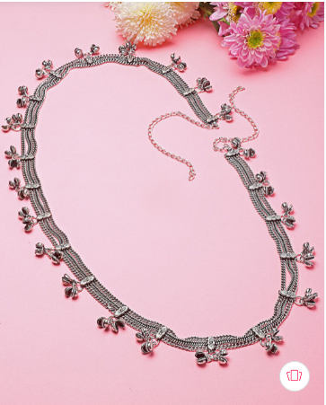 Silver-Plated German Silver Oxidised Ghungroo Beaded Kamarbandh Oxidized Waist Chain