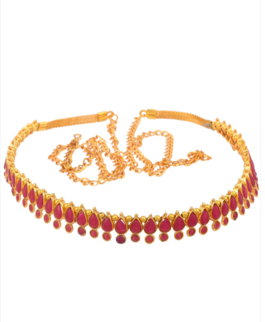 Women Gold-Toned & Pink Kundan Studded Kamarband