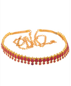 Women Gold-Toned & Pink Kundan Studded Kamarband