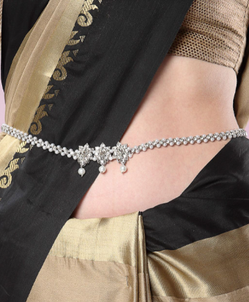 Silver Plated Kundan & CZ Studded & Beaded Kamarband Waist Chain Saree Accessories