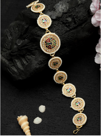 Gold-Plated Kundan-Studded & Pearl Beaded Matha Patti