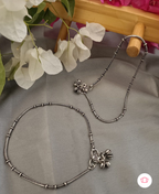 Silver-Plated Oxidised Artificial Beads Anklet Payal