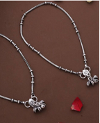 Silver-Plated Oxidised Artificial Beads Anklet Payal