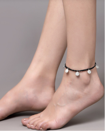 Silver Plated German Silver Oxidised Anklet For Women
