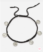 Set Of 2 German Silver-Plated Beaded Coin Charm Oxidized Thread Anklet