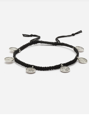 Set Of 2 German Silver-Plated Beaded Coin Charm Oxidized Thread Anklet