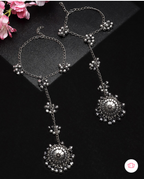 Set Of 2 Silver-Plated Beaded Ghungroo Toe Ring Oxidized Anklets