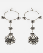 Set Of 2 Silver-Plated Beaded Ghungroo Toe Ring Oxidized Anklets