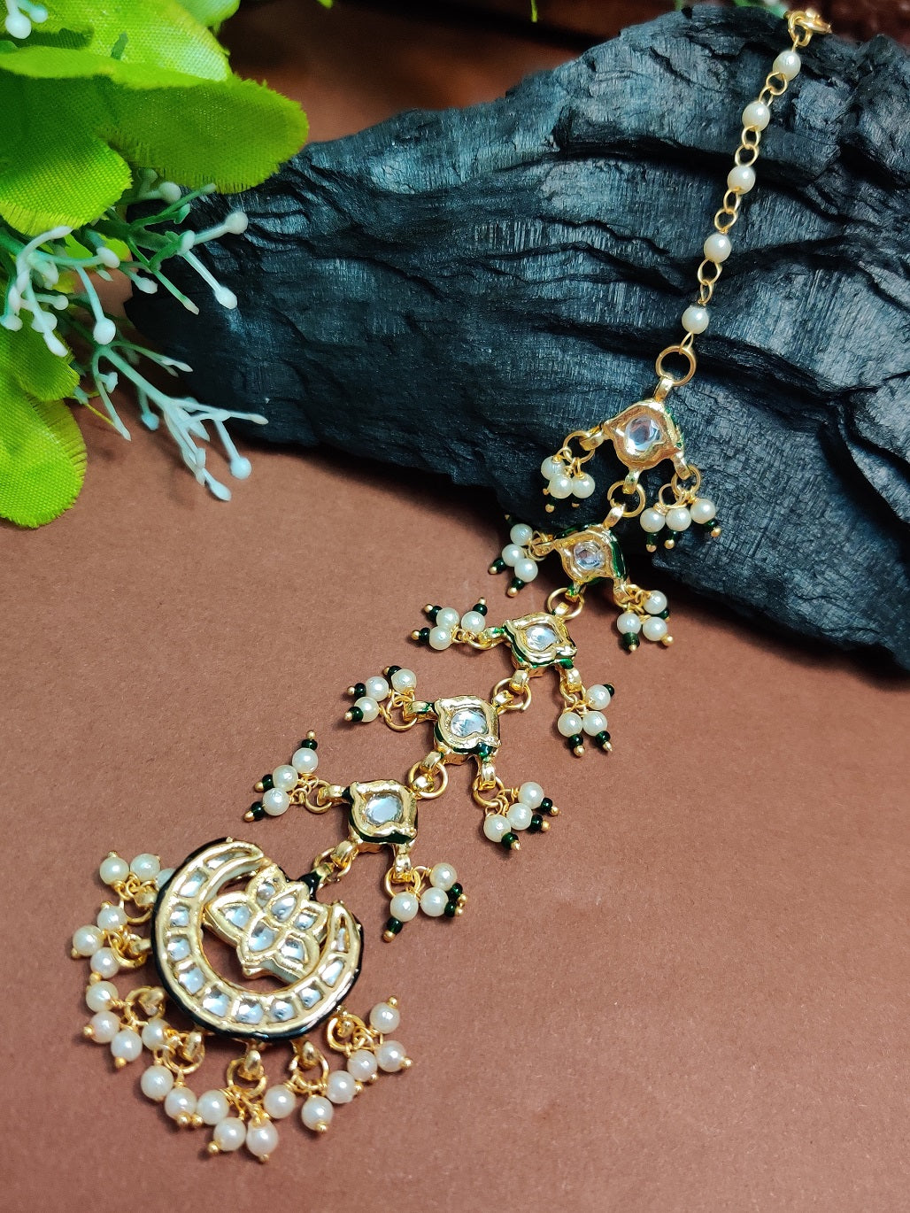 Gold Plated Kundan Studded  Chadbali Maang Tikka For Women Girls