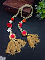 Lace & Gota Rose Choti Paranda Ponytail Braid Holder – Gold & Red