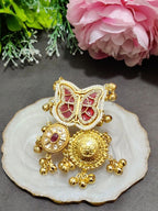Gold-Plated Kundan Butterfly Adjustable Ghungroo Finger Ring – Red