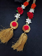 Lace & Gota Rose Choti Paranda Ponytail Braid Holder – Gold & Red