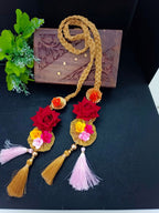 Lace & Gota Flower Choti Paranda Ponytail Braid Holder – Gold & Pink Tassel
