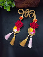 Lace & Gota Flower Choti Paranda Ponytail Braid Holder – Gold & Pink Tassel