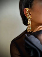 Sanjog Grand Kundan Chandbali Earrings Earchains with Saharay/Motichoor