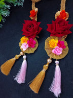 Lace & Gota Flower Choti Paranda Ponytail Braid Holder – Gold & Pink Tassel
