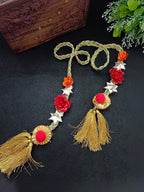 Lace & Gota Rose Choti Paranda Ponytail Braid Holder – Gold & Red