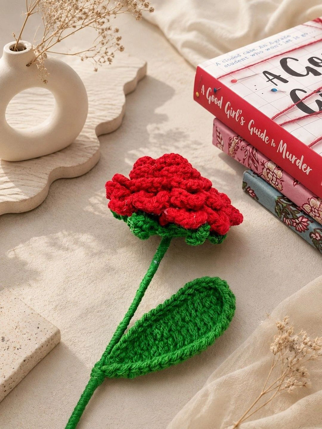 Handmade Crochet Rose Artificial Flower – Red