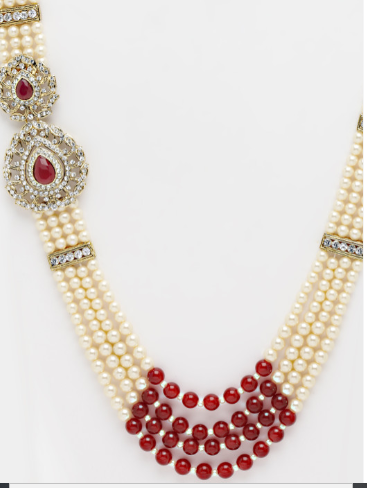 Men Gold-Toned & Ruby Red Brass Necklace Dulha Moti Mala Haar Groom Necklace