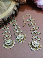 Gold Plated Kundan Studded Chandbali Earrings and Maang Tiika Jewellery Set