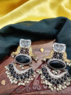 Dual Toned Oxidised Silver Plated Chanbali Lotus Earrings