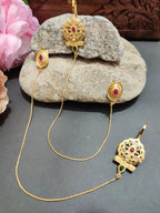 Gold -Plated Earcuff Stud Kundan Earrings with Back Hair Chain Accessorry Earchains