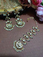Gold Plated Kundan Studded Chandbali Earrings and Maang Tiika Jewellery Set