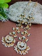 Gold Plated Kundan Studded Chandbali Earrings with Sahara Earchains