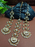 Gold Plated Kundan Studded Chandbali Earrings and Maang Tiika Jewellery Set