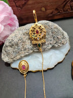 Gold -Plated Earcuff Stud Kundan Earrings with Back Hair Chain Accessorry Earchains