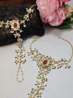 Set Of 2 Gold-Plated Kundan Studded Meenakari Ring Hathphool Pearl Bracelets