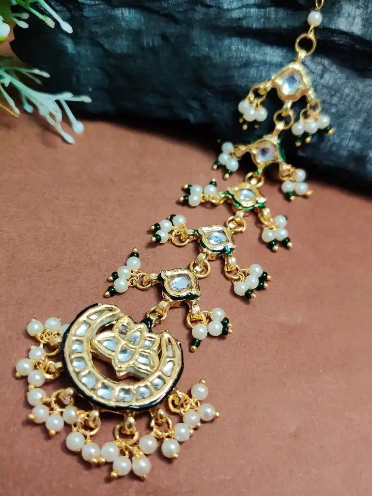 Gold Plated Kundan Studded  Chadbali Maang Tikka For Women Girls