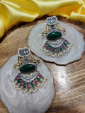 Dual Toned Oxidised Silver Plated Chanbali Lotus Earrings