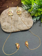 Gold -Plated Earcuff Stud Kundan Earrings with Back Hair Chain Accessorry Earchains