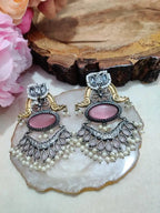 Dual Toned Oxidised Silver Plated Chanbali Lotus Earrings