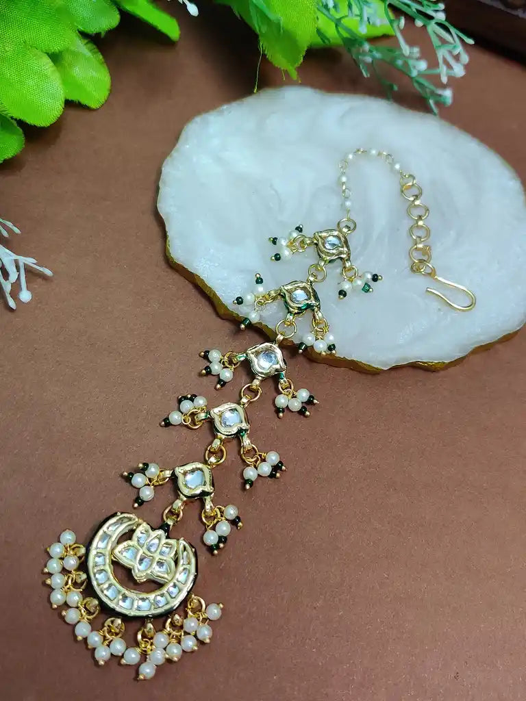 Gold Plated Kundan Studded  Chadbali Maang Tikka For Women Girls