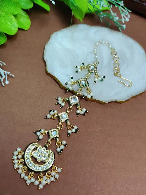 Gold Plated Kundan Studded  Chadbali Maang Tikka For Women Girls