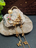 Gold -Plated Earcuff Stud Kundan Earrings with Back Hair Chain Accessorry Earchains