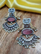 Dual Toned Oxidised Silver Plated Chanbali Lotus Earrings