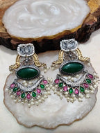 Dual Toned Oxidised Silver Plated Chanbali Lotus Earrings
