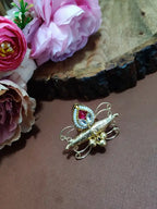 Brass-Plated Pachi Kundan Butterfly Design Adjustable Finger Ring