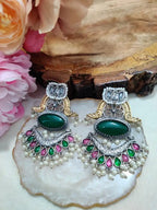 Dual Toned Oxidised Silver Plated Chanbali Lotus Earrings